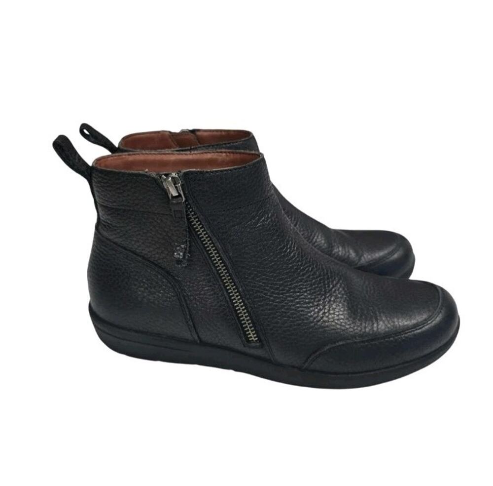 Vionic Lois Black Pebbled Leather Chukka Ankle Boots Women's Size 9 Orthopedic